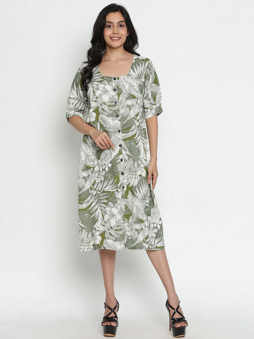 

TOLIKE Floral Print A-Line Dress, Off white