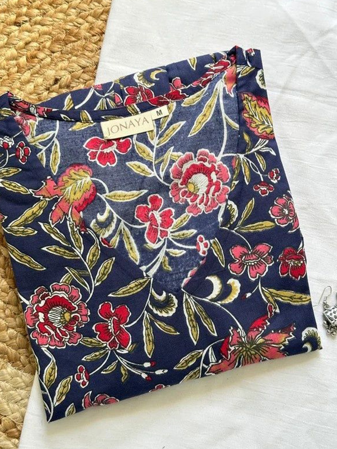 

JONAYA Women Floral Printed Cotton Peplum Top, Blue