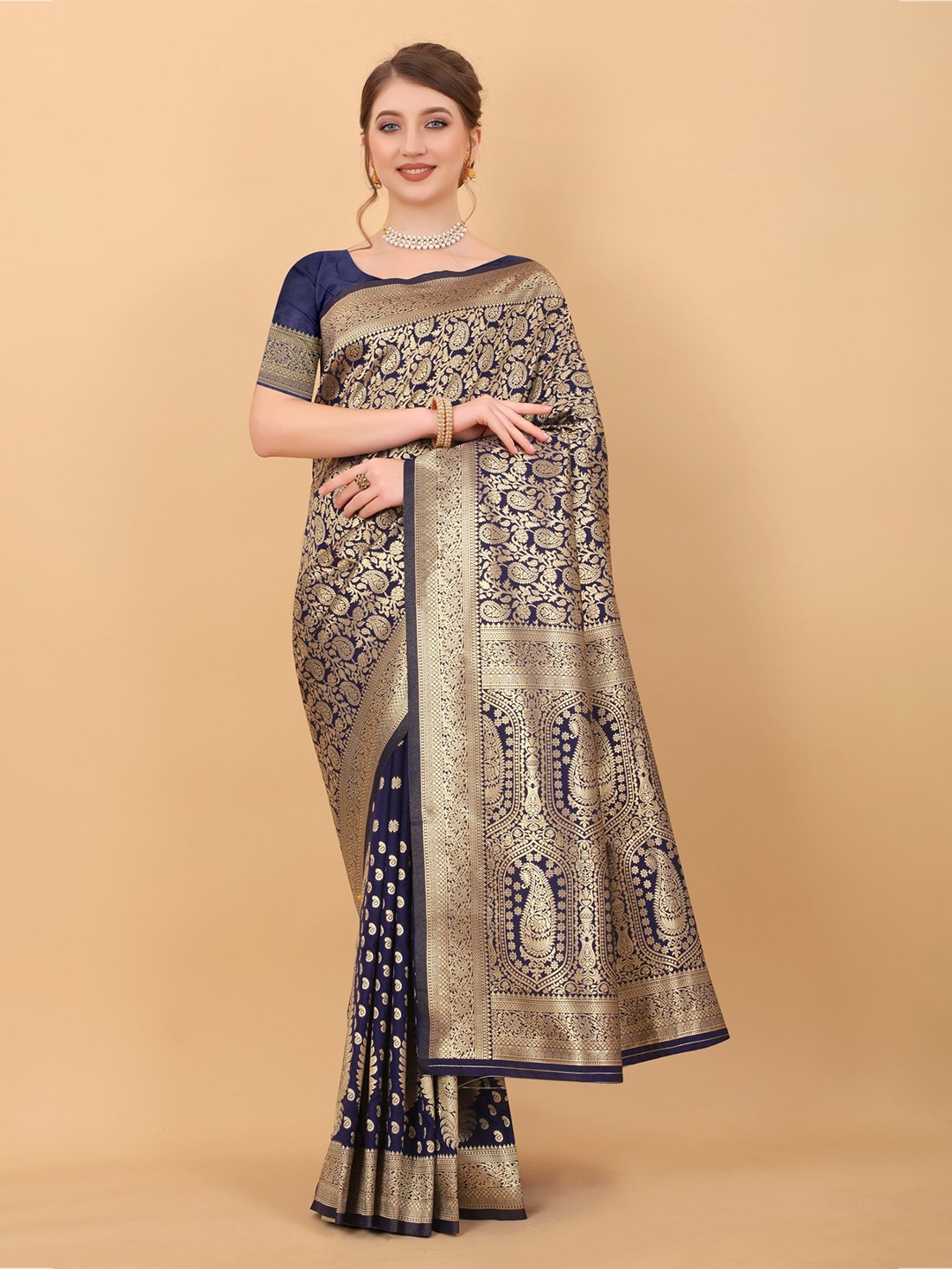 

LeeliPeeri Designer Woven Design Zari Banarasi Saree, Navy blue