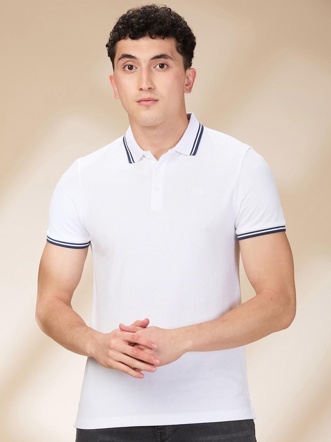 

Being Human Men Solid Polo Collar Cotton Slim Fit T-shirt, White