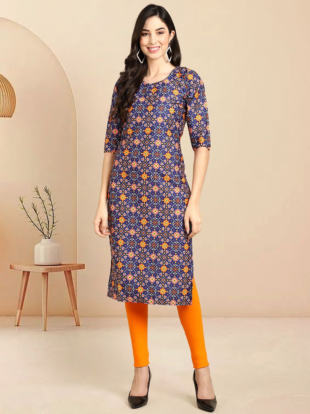 

Moda Rapido Geometric Printed Straight Kurta, Blue