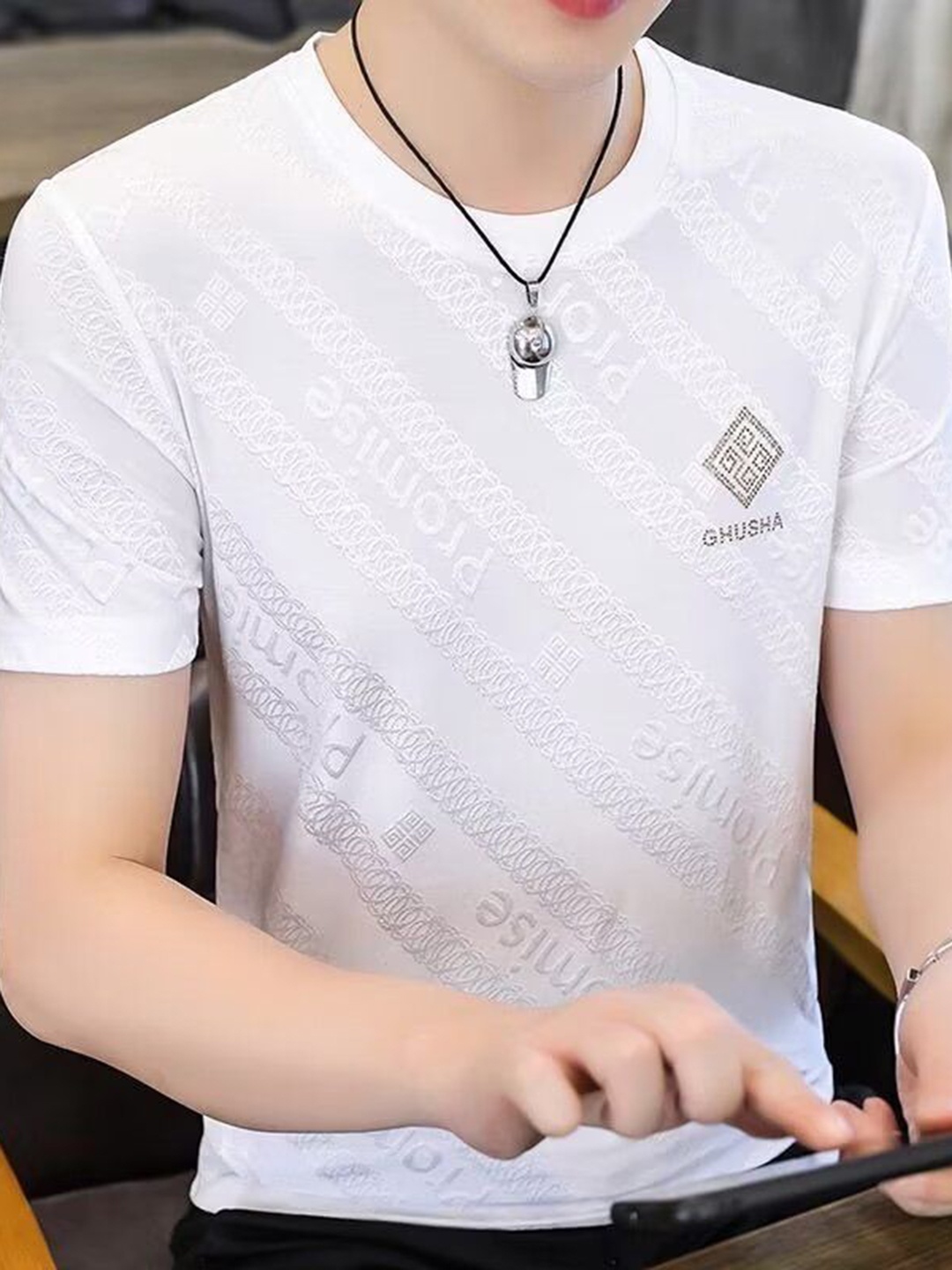 

StyleCast Men Typography Printed Round Neck Silk T-shirt, White
