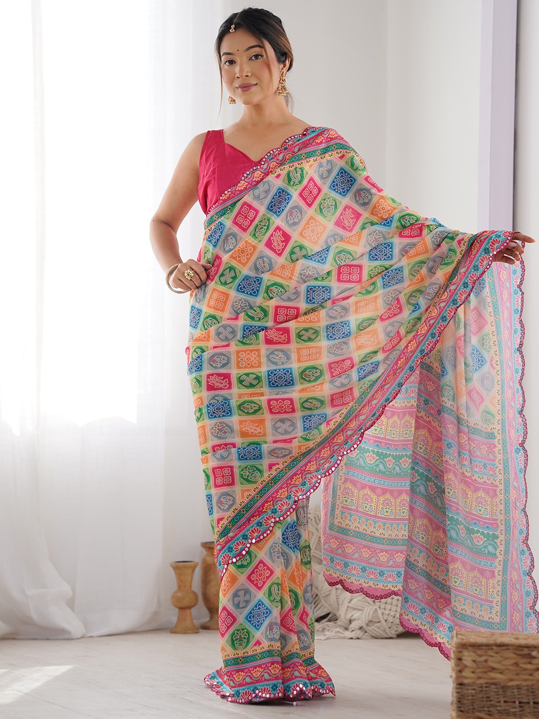 

KSM PRINTS Printed Bandhani Saree, Pink
