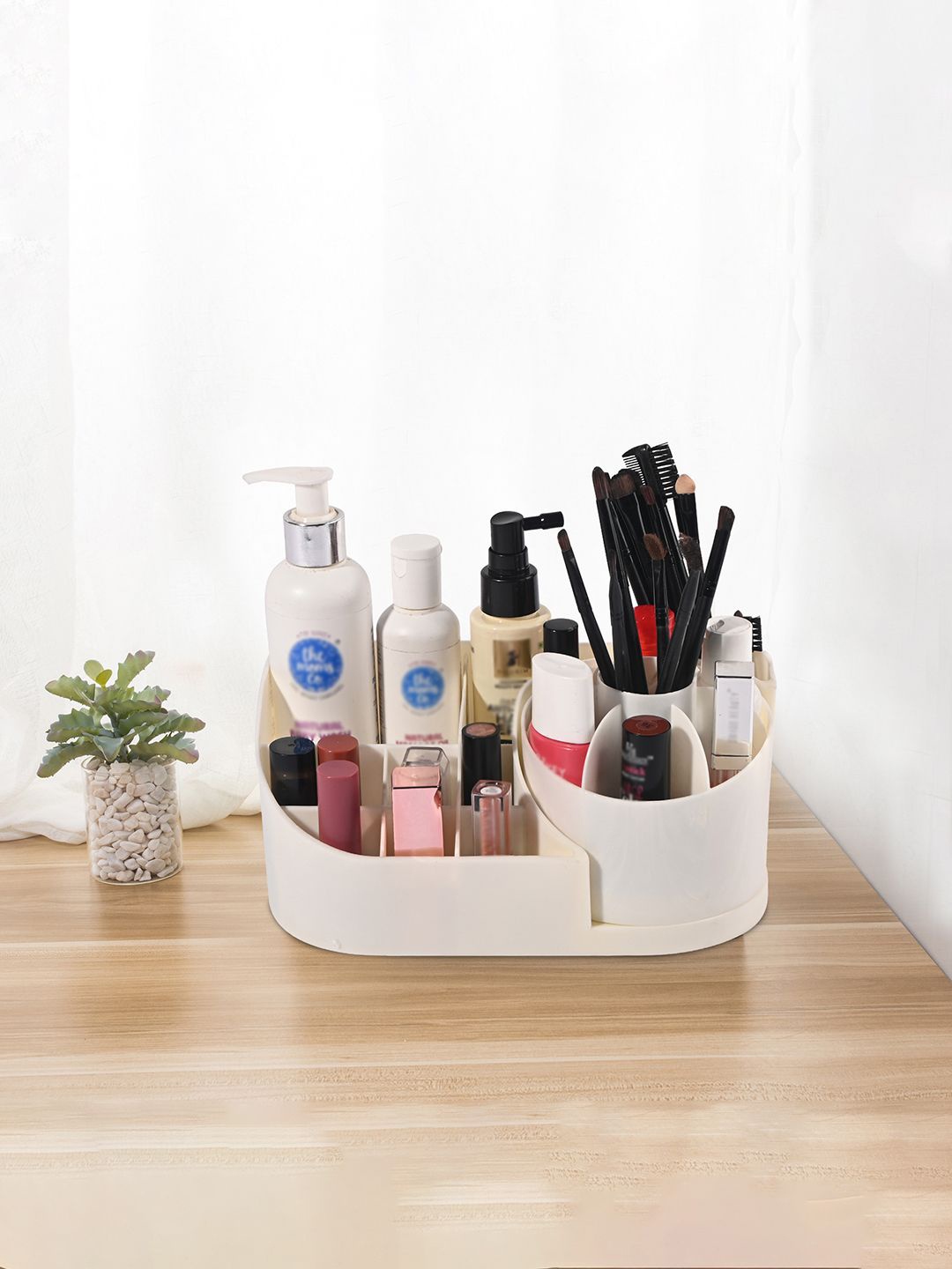 

Kuber Industries Off White Pack of 2 Rotating Skincare & Makeup Organizer Stand