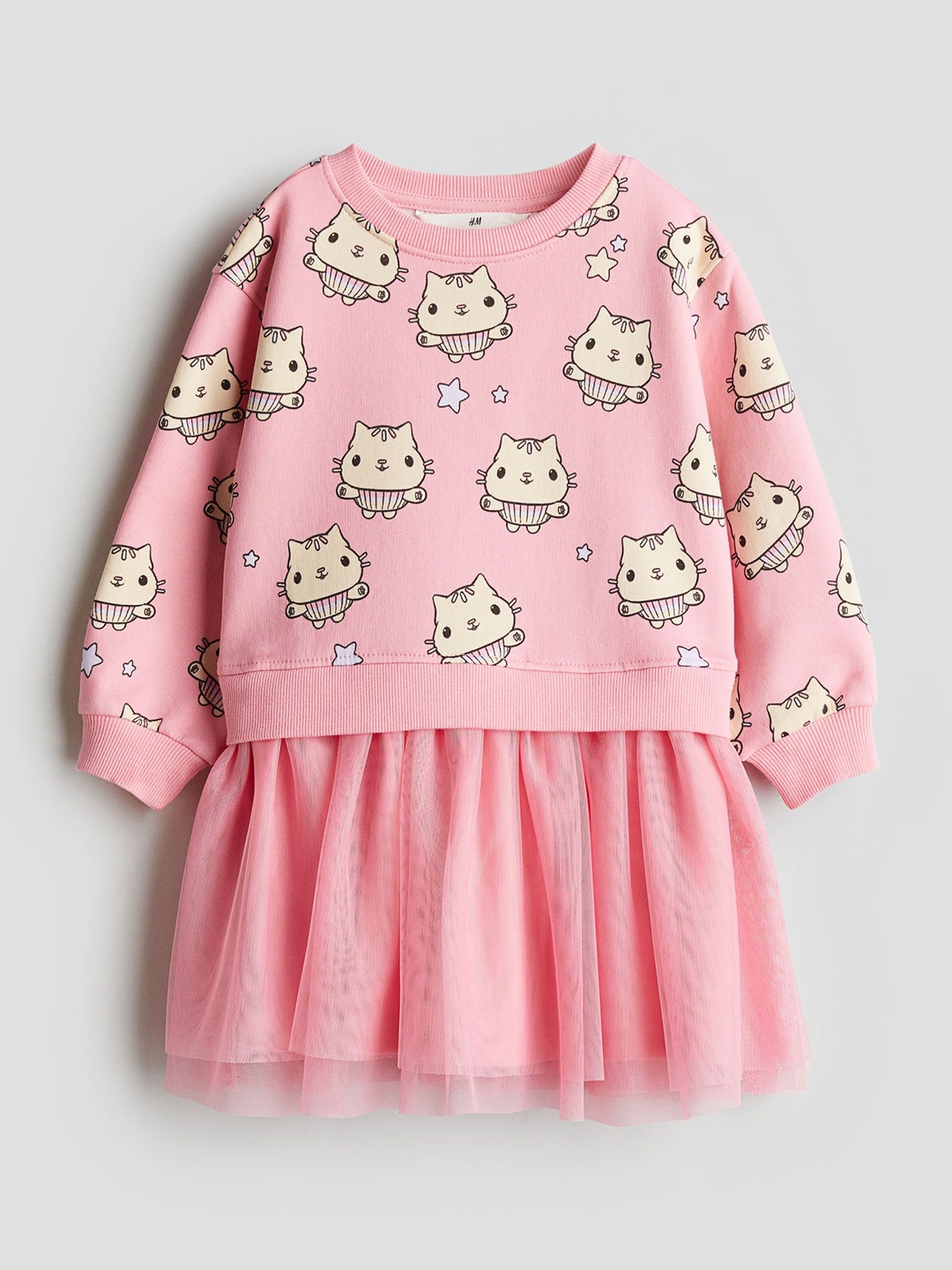 

H&M Printed Tulle-Skirt Sweatshirt Dress, Pink