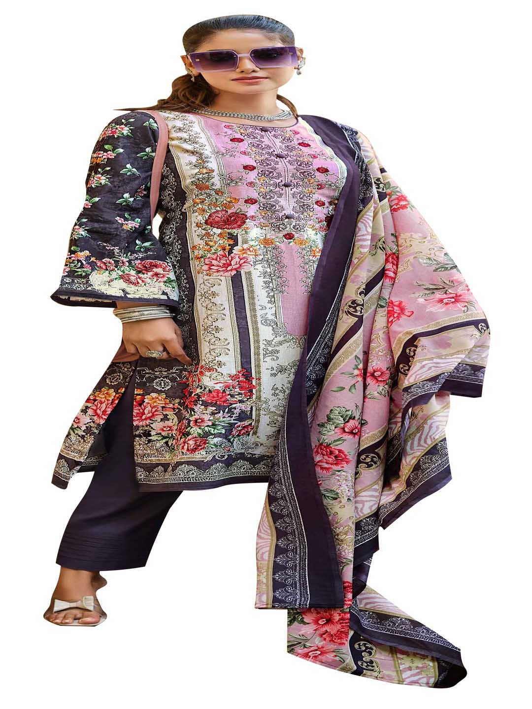 

DRAVINAM Trends Floral Embroidered Pure Cotton Unstitched Dress Material, Pink