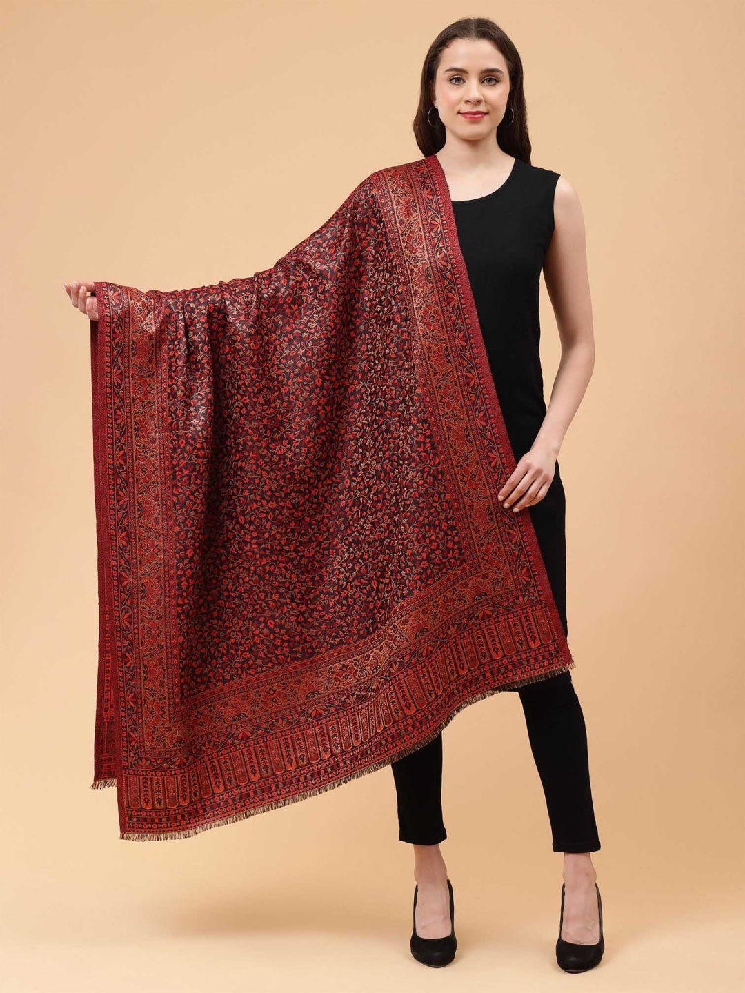 

Moda Chales Floral Woven Design Shawl, Black