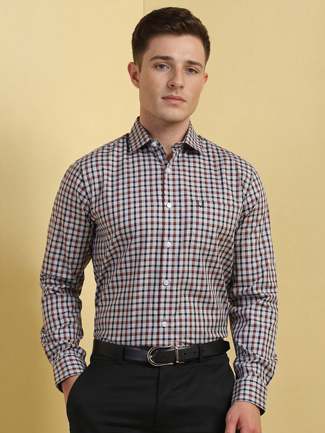 

Allen Solly Men Slim Fit Spread Collar Gingham Checked Cotton Formal Shirt, White