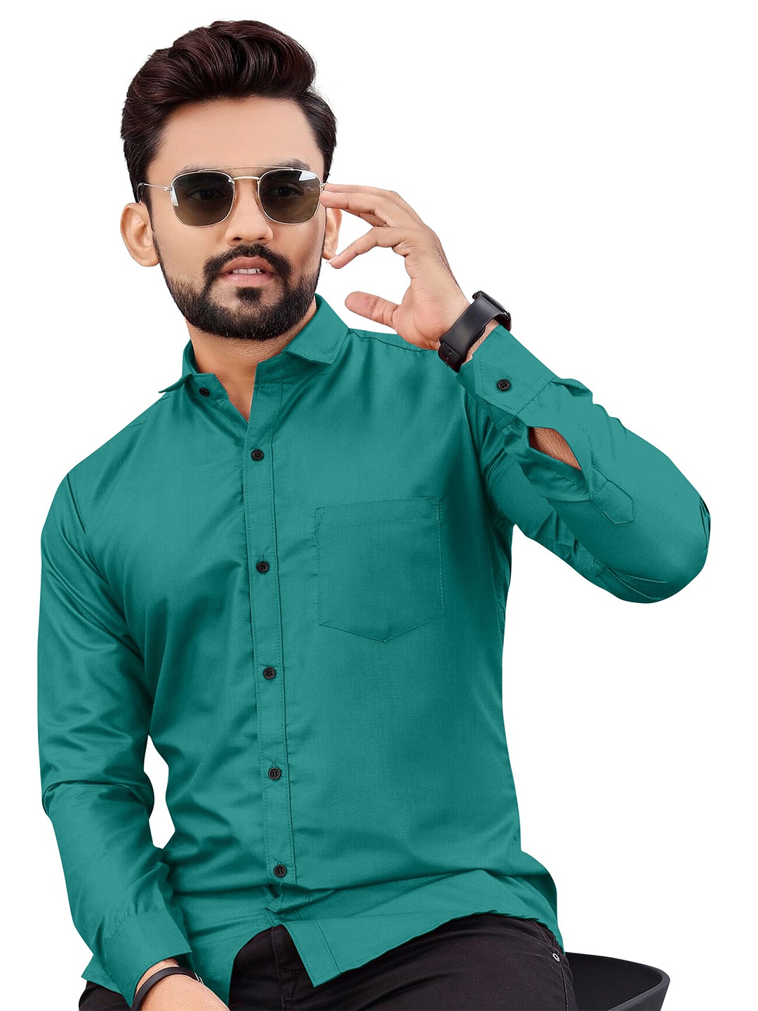 

IKON FASHION Men Original Fit Spread Collar Textured Cotton Casual Shirt, Sea green