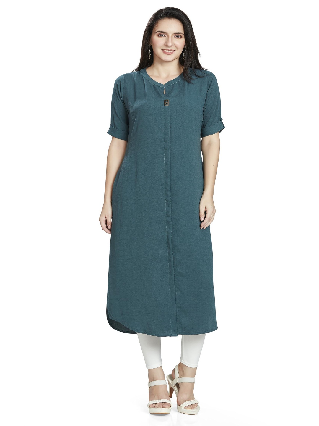 

Nioni Women Patchwork Khadi Kurta, Green