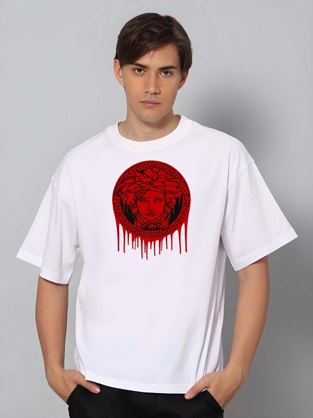 

Moda Rapido Men Graphic Printed Round Neck Pure Cotton Oversized T-shirt, White
