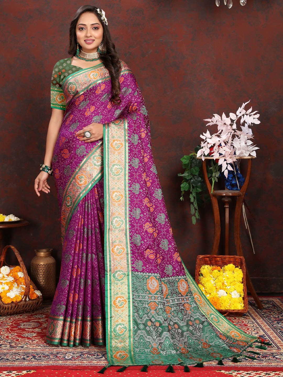 

LeeliPeeri Designer Ethnic Motifs Printed Zari Patola Saree, Purple