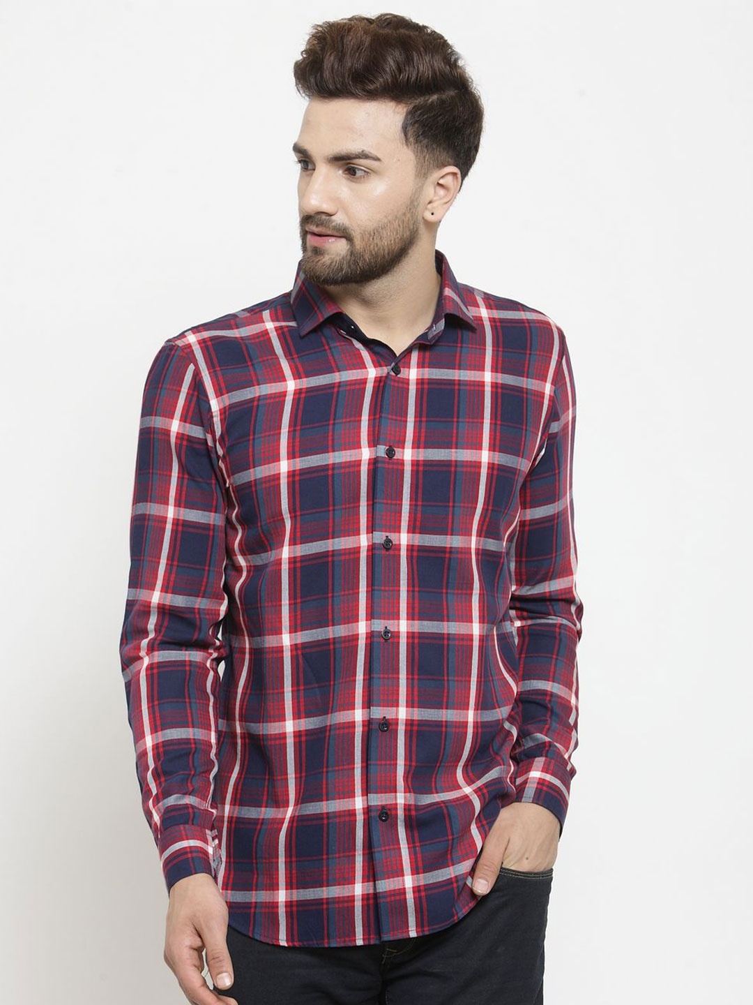 

Moda Rapido Men India Slim Fit Spread Collar Tartan Checked Cotton Casual Shirt, Maroon