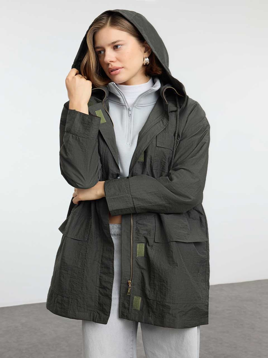 

Trendyol Women Hooded Solid Casual Tailored Jacket, Black