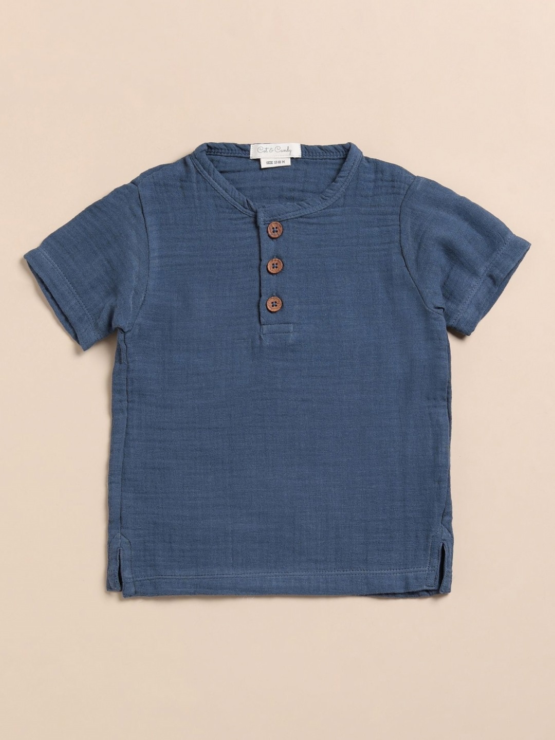 

COT & CANDY Unisex Kids Solid Henley Neck Cotton T-shirt, Navy blue