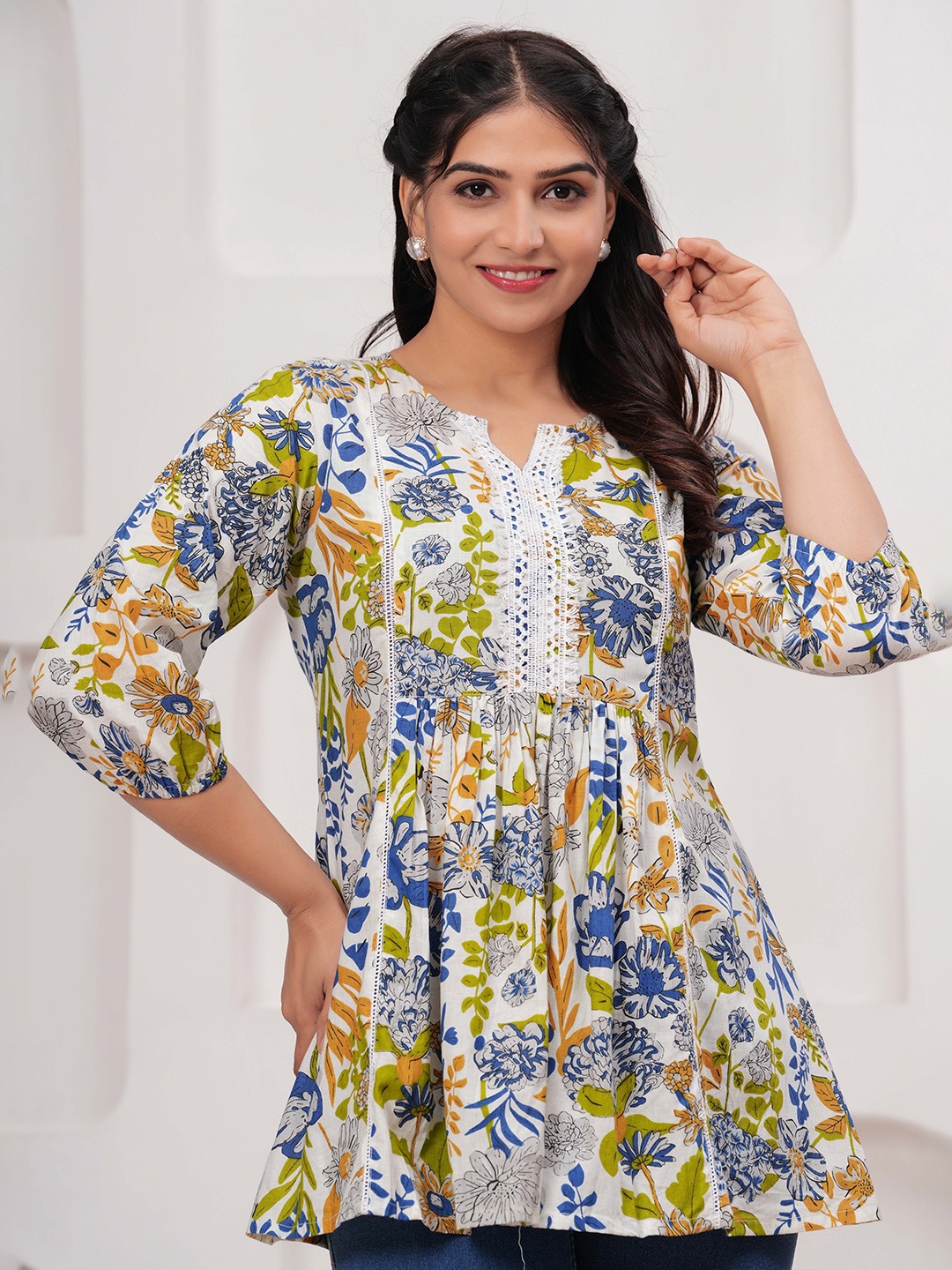 

Aktasa Women Floral Printed Cotton Peplum Top, White