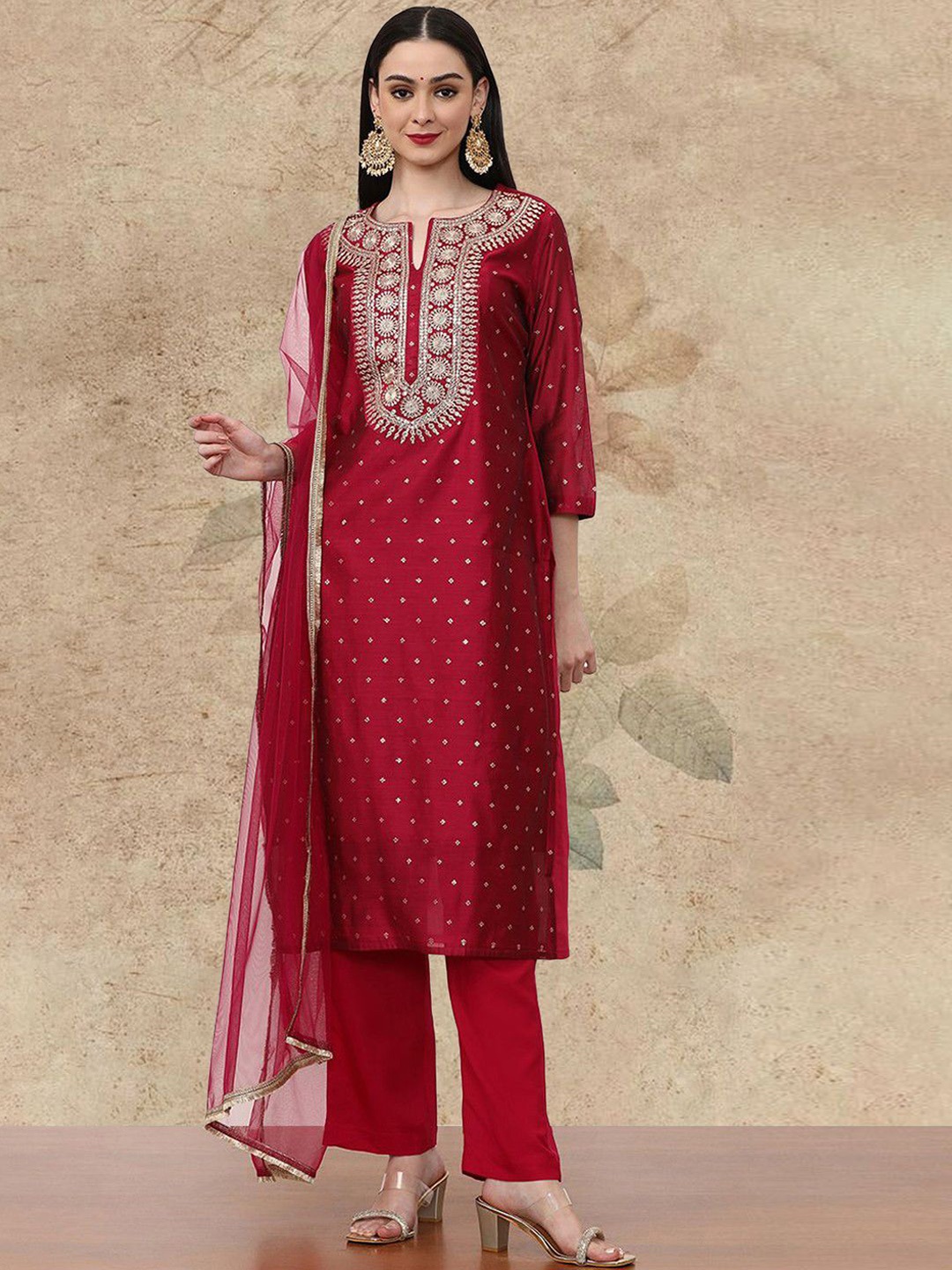 

AVANSHEE Women Ethnic Motifs Embroidered Regular Thread Work Kurta with Trousers & With Dupatta, Pink