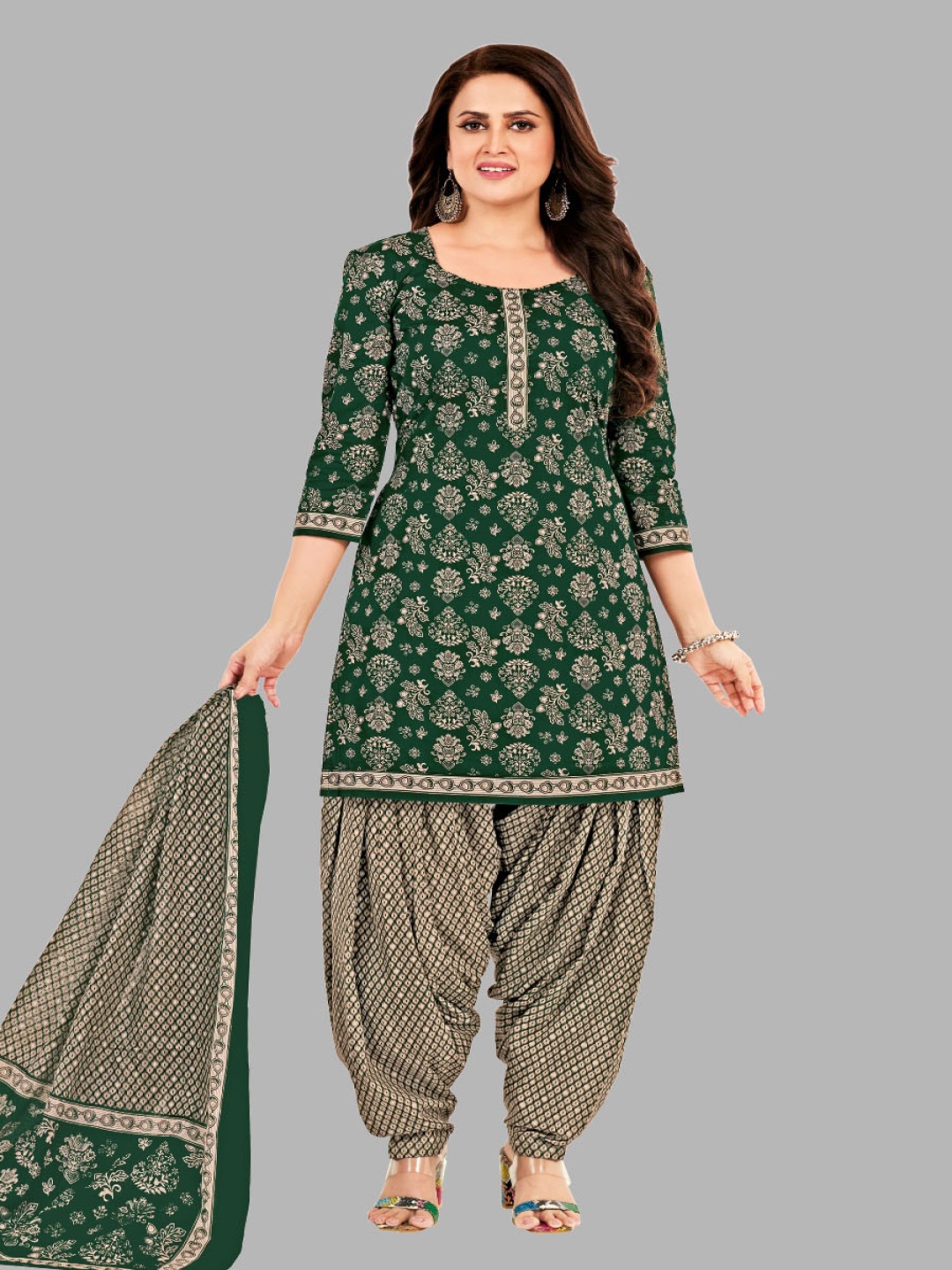 

Simmu Printed Pure Cotton Unstitched Dress Material, Green