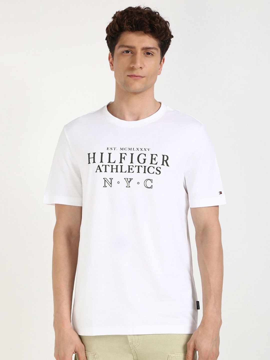 

Tommy Hilfiger Men Typography Printed Round Neck Cotton T-shirt, White