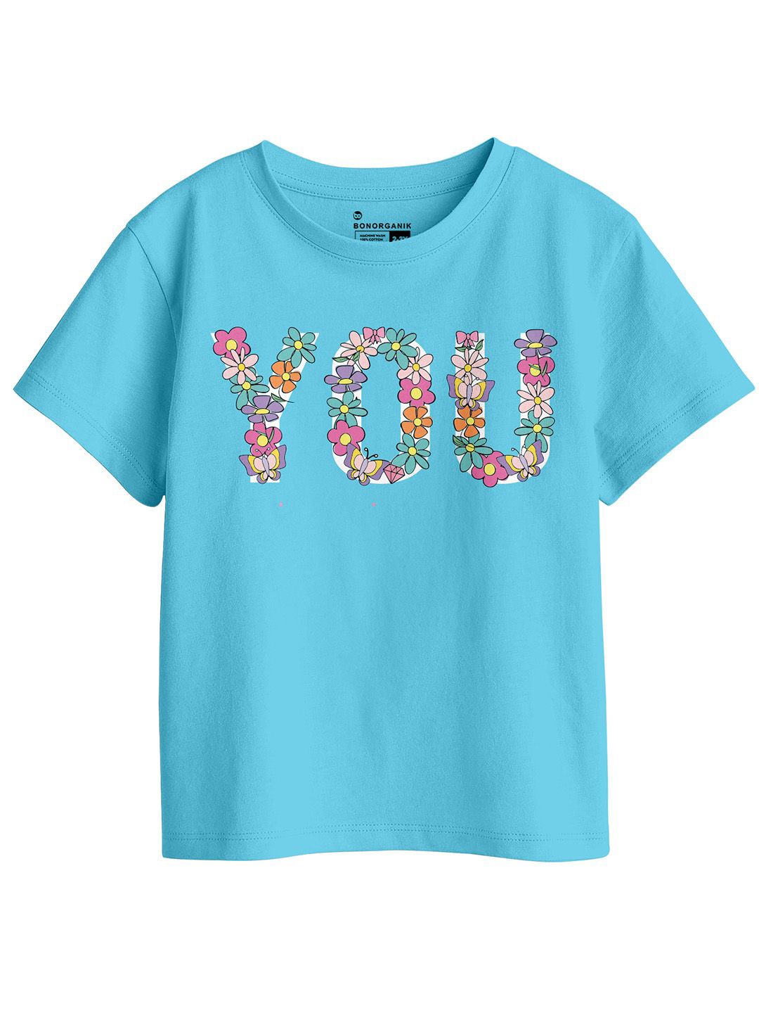 

BonOrganik Girls Printed Pure Cotton T-shirt, Blue