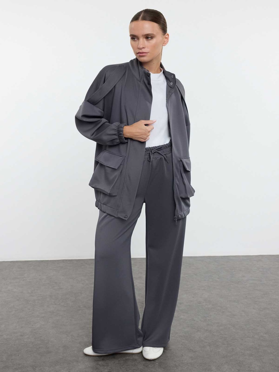 

Trendyol Stand Collar Jacket With Trouser, Grey