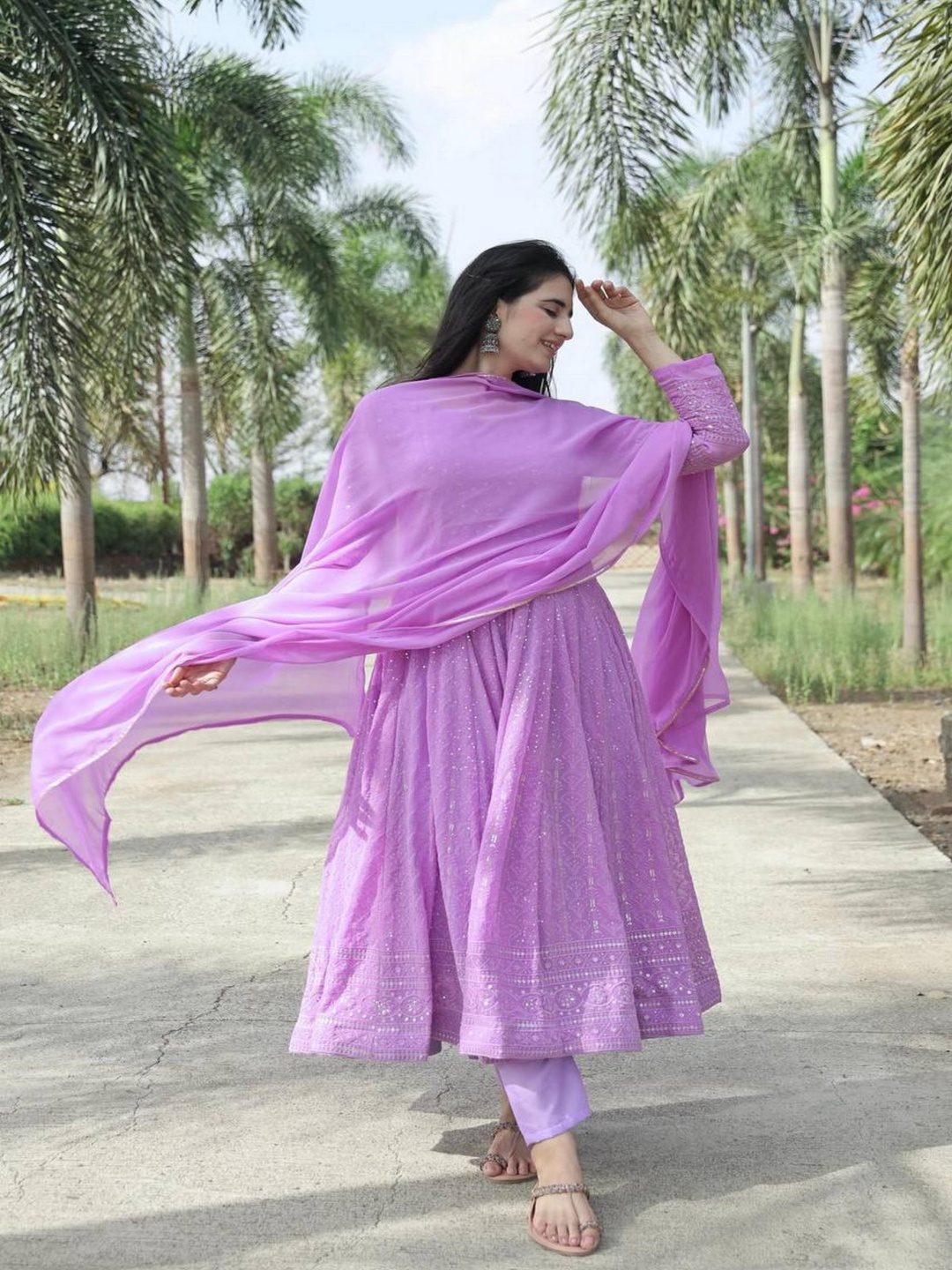 

ZEEPKART Women Silk Georgette Kurta with Dhoti Pants & With Dupatta, Lavender
