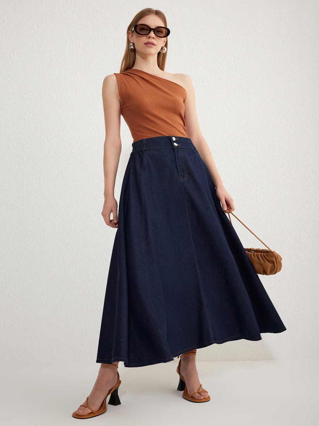 

Trendyol Pure Cotton Flared Maxi Skirt, Navy blue
