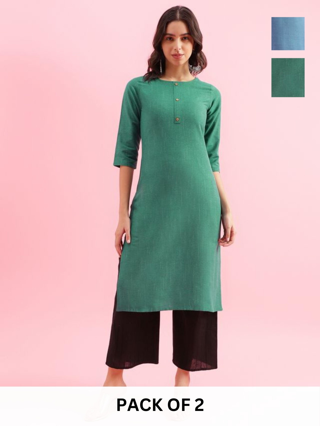 

KALINI Selection Of 2 Round Neck Straight Kurtas, Green