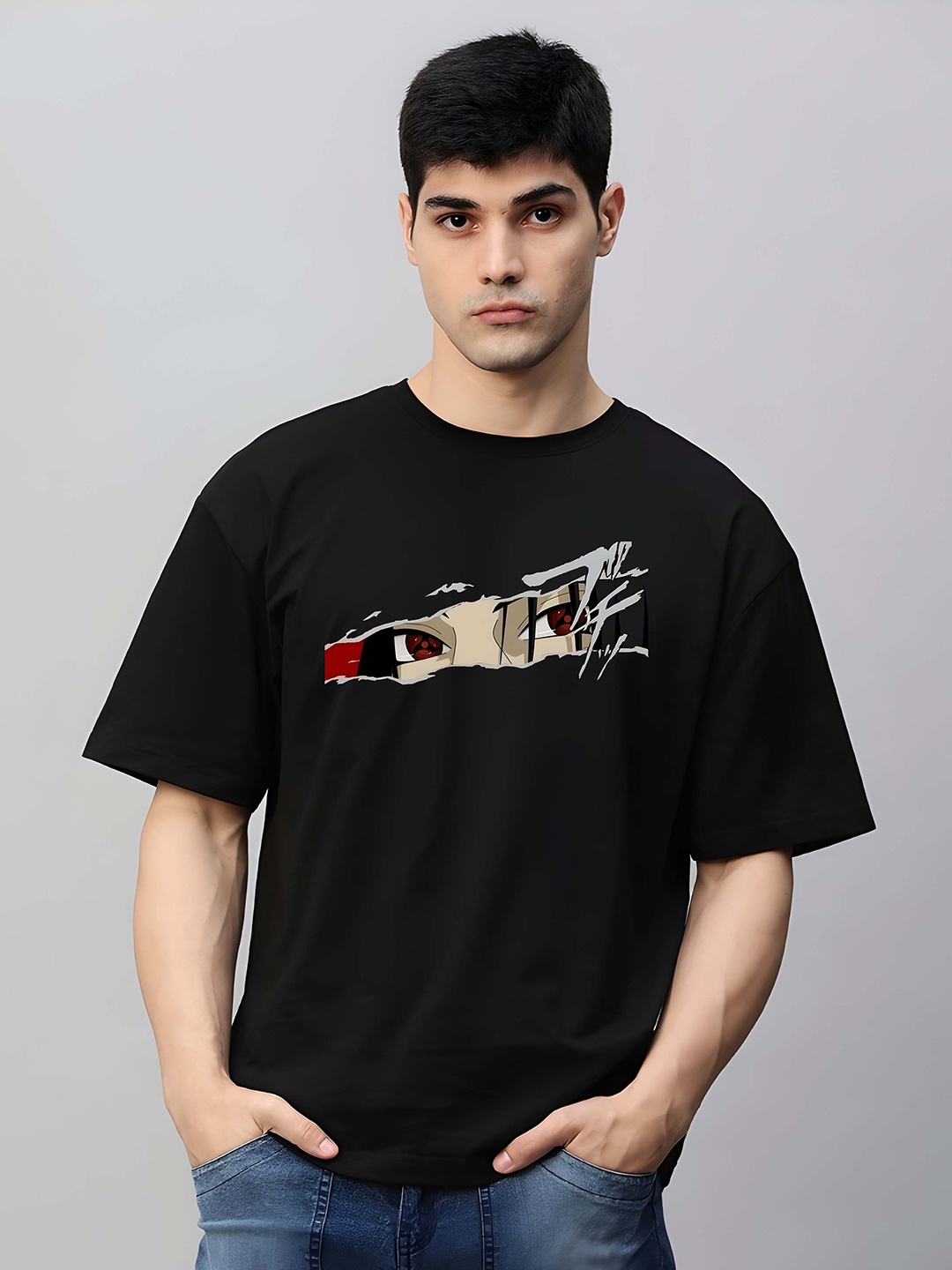 

Moda Rapido Men Drop-Shoulder Sleeves Pure Cotton T-shirt, Black