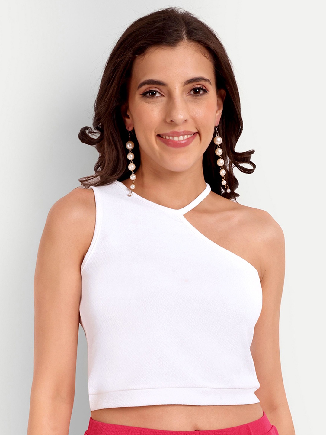 

DressBerry Women One Shoulder Sleeveless Tank Crop Top, White