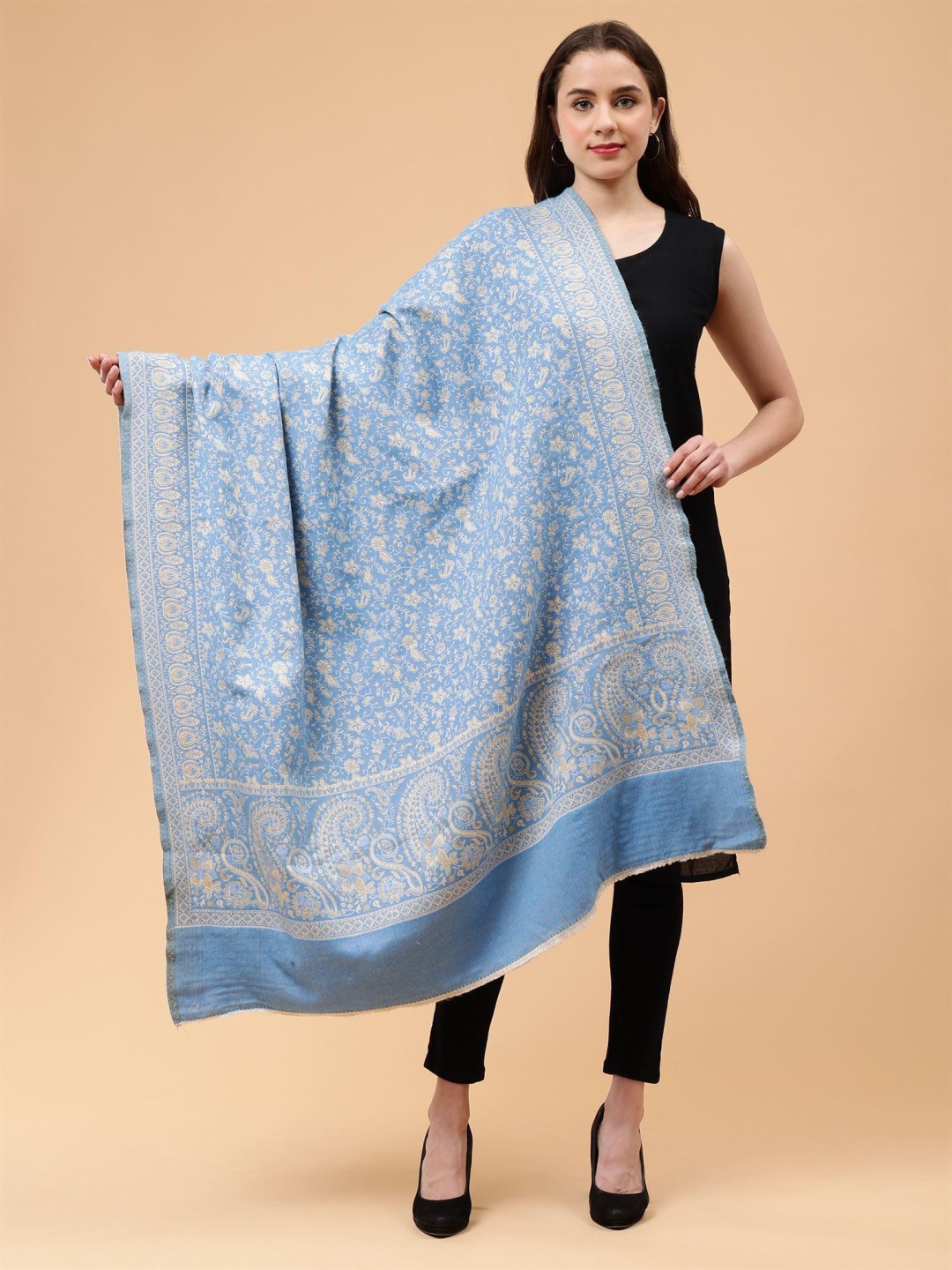 

Moda Chales Floral Woven Design Shawl, Blue