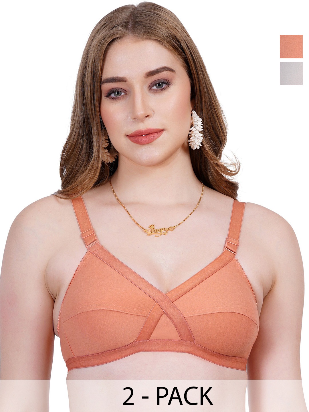 

Liigne Women Pack of 2 Full Coverage Non Padded T-shirt Bra, Orange