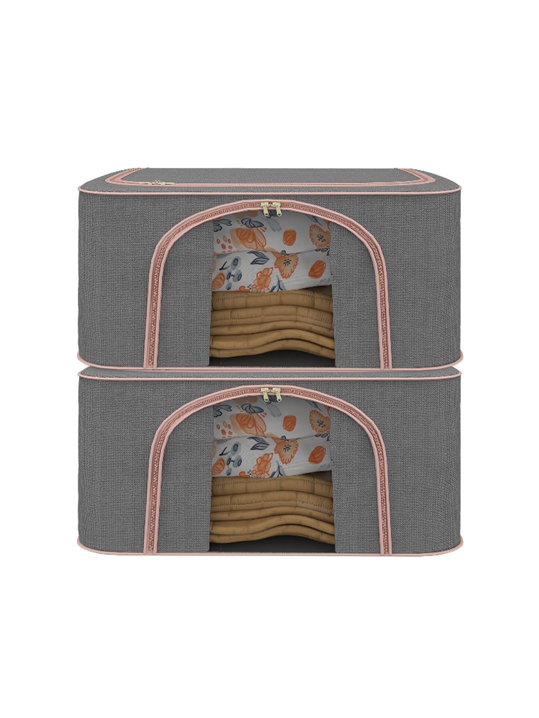 

Kuber Industries Grey & Pink Set of 2 Reusable Drawer Organisers With Handles