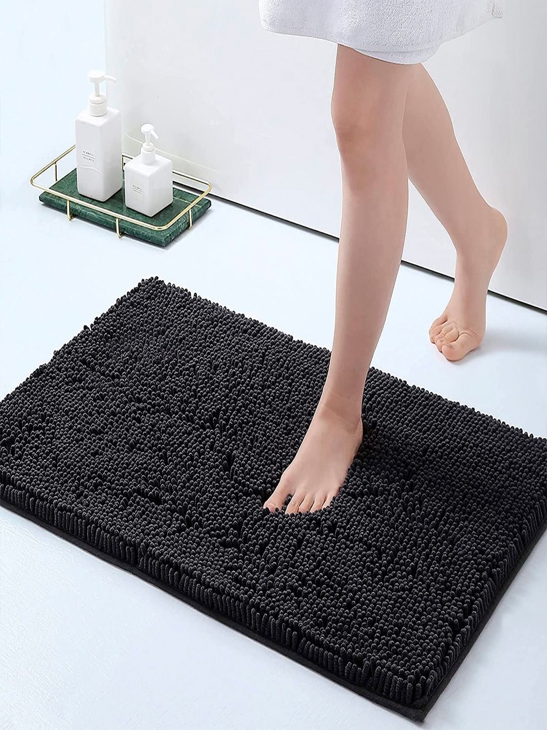 

HOKIPO Charcoal-Black 1800 GSM Anti-Slip Chenille Bath Rug