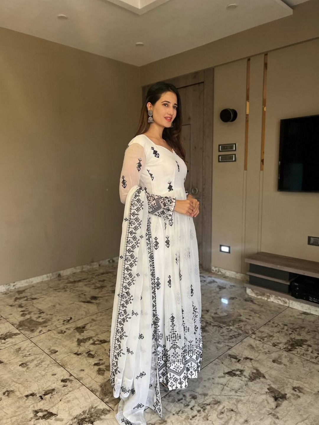 

ZEEPKART Embroidered Angrakha Kurta With Trousers & Dupatta, White