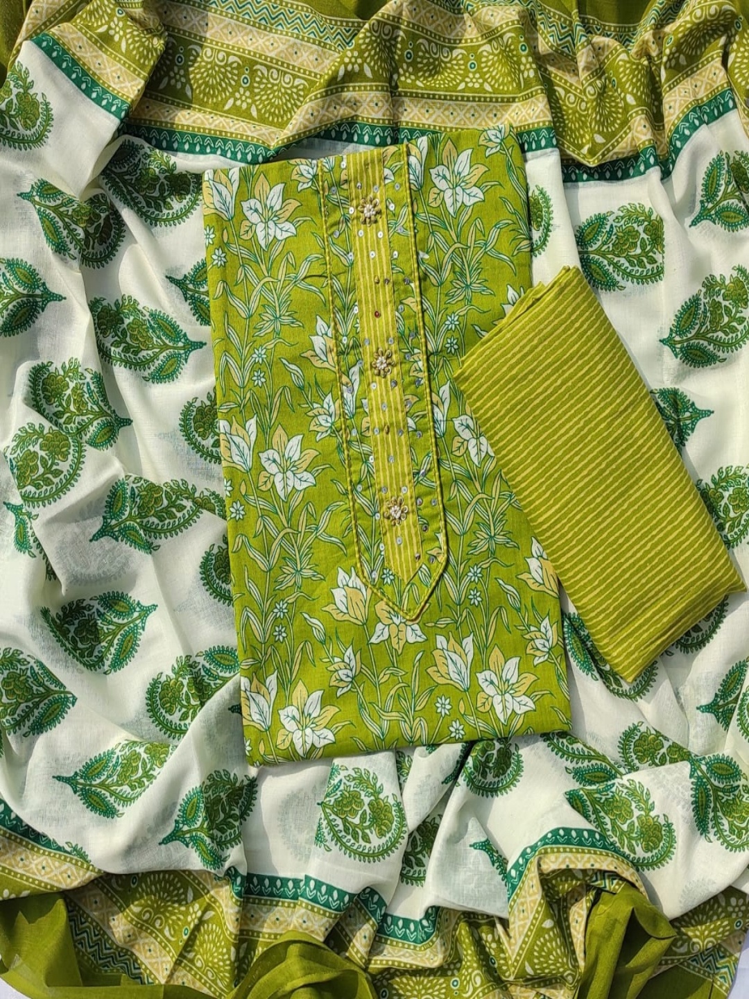 

GC 80 BY GAURI COLLECTION Printed Pure Cotton Unstitched Dress Material, Green