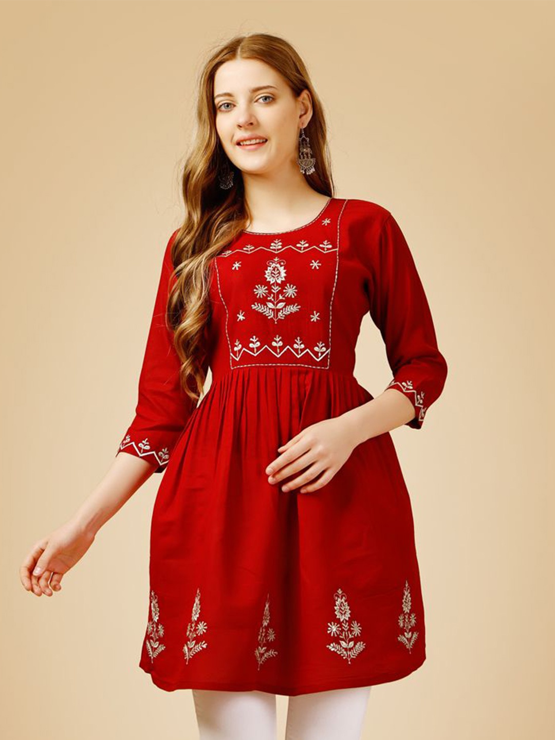 

BERISTON Women Embroidered Top, Red