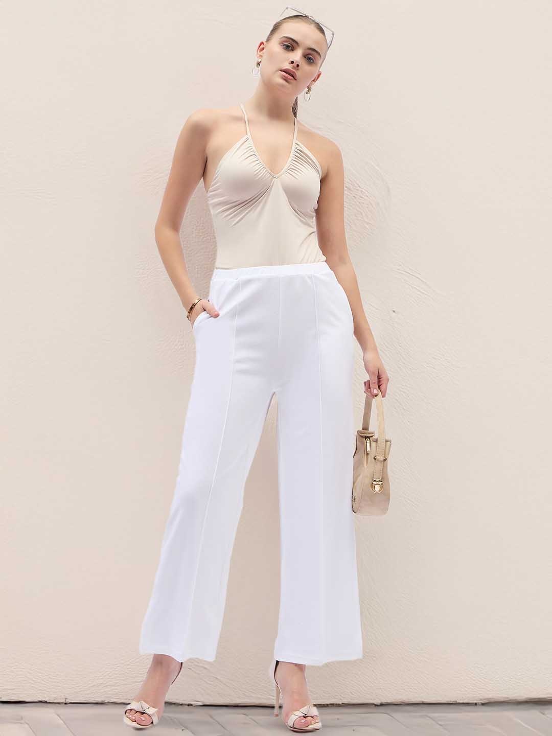

DressBerry Women Relaxed Straight Leg High-Rise Trousers, White