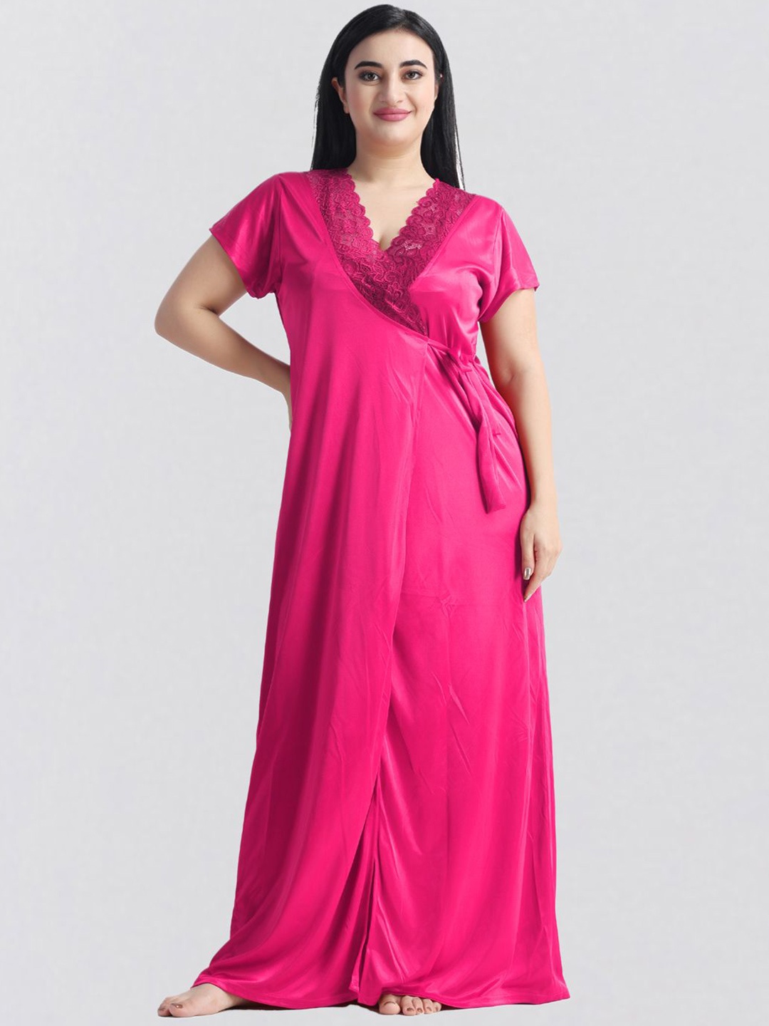 

NIGHT KEYS Women Maxi Nightdress With Robe, Magenta