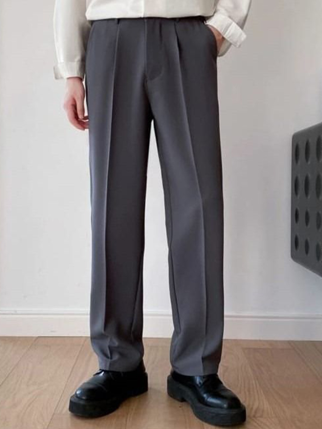 

Next One Men Smart Loose Fit Easy Wash Pleated Trousers, Grey