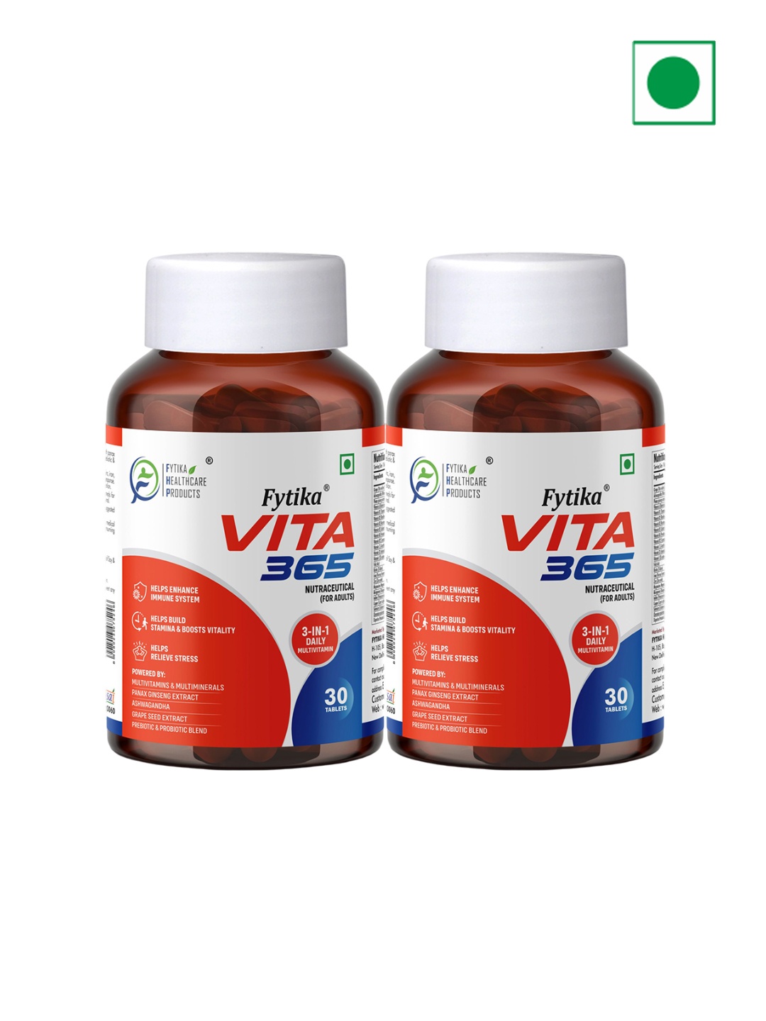 

FYTIKA Set Of 2 Vita 365 3 in 1 Multivitamin Manages Stress - 60 Tablets Each, Red