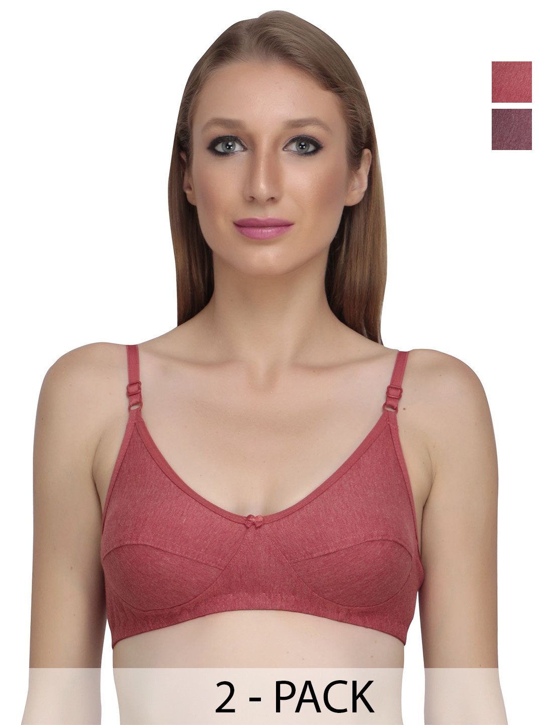 

Liigne Pack Of 2 Full Coverage Pure Cotton Non Padded T-shirt Bra, Pink