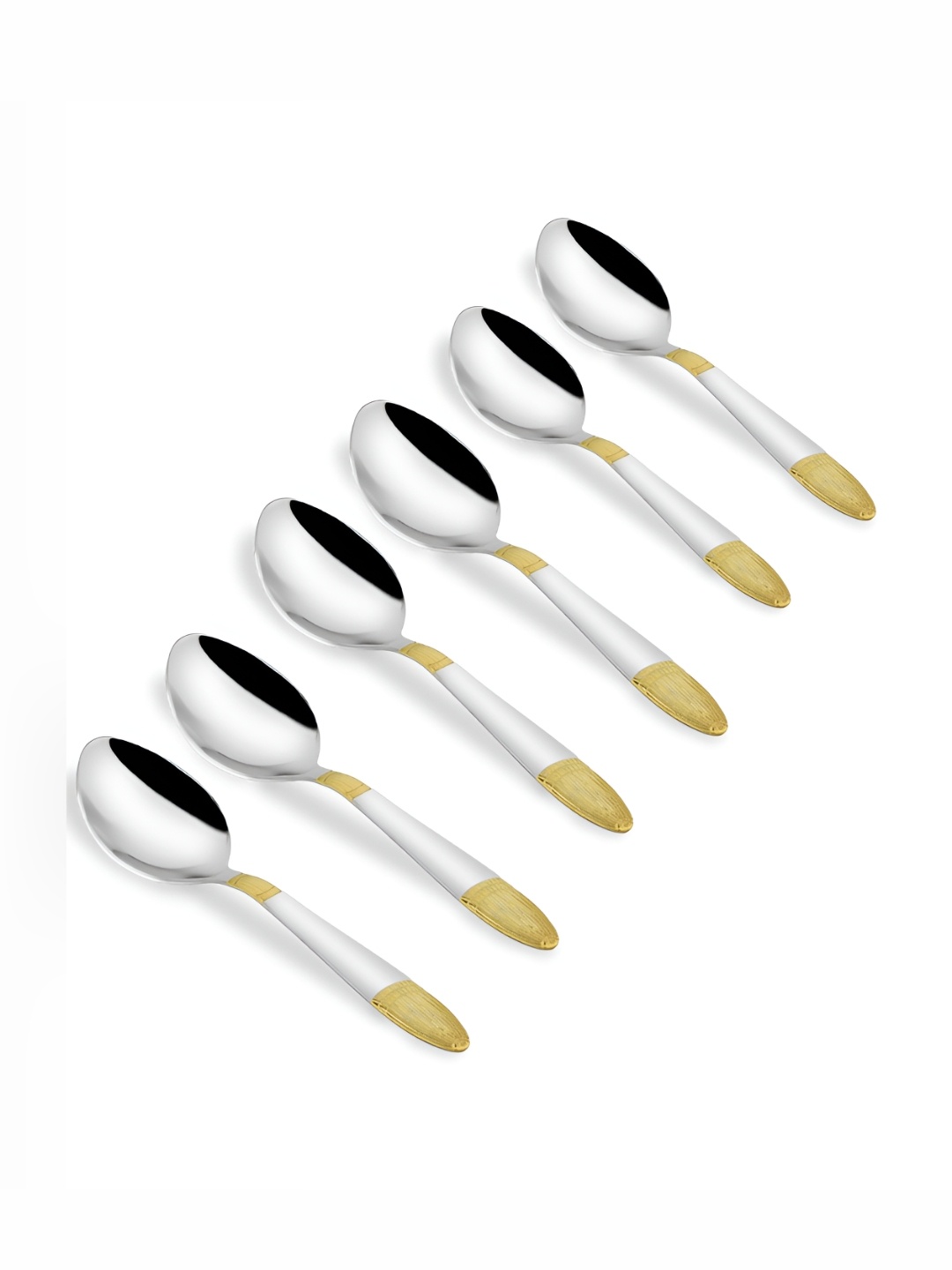 

Parage Silver Toned & Gold Toned 6 Pieces Glossy Stainless Steel Dinner Spoons