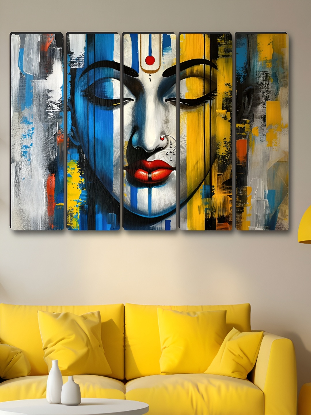 

Aura Yellow & Blue 5 Piece Synthetic Wood Religious Wall Paintings