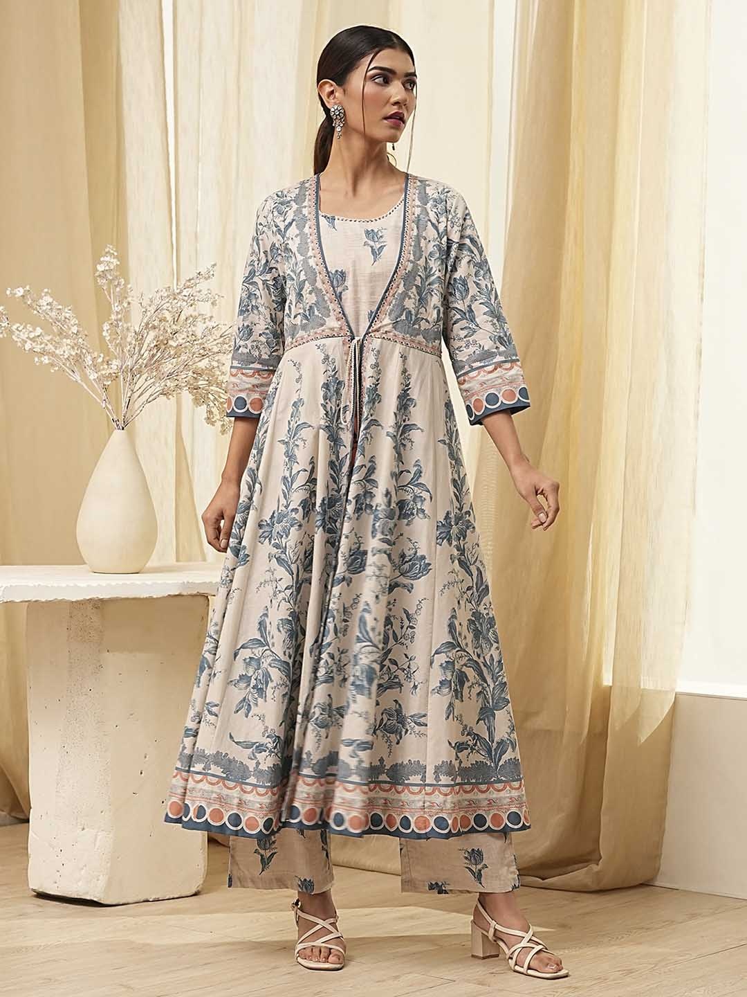 

Biba Women Floral Printed Regular Pure Cotton Kurta with Palazzos, Blue