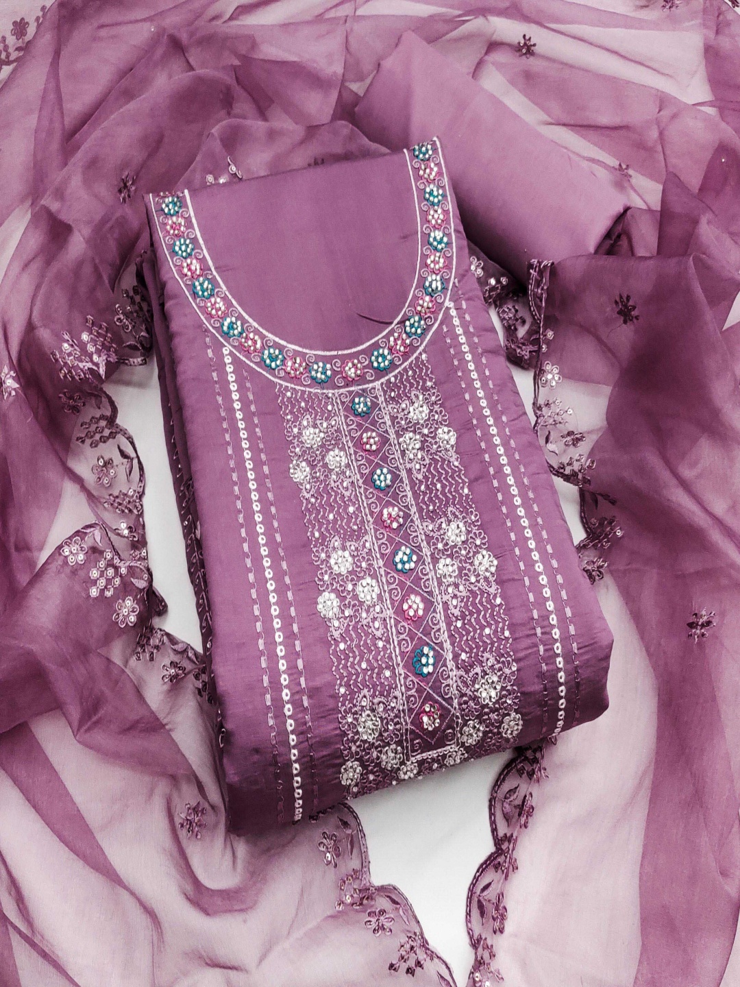 

HERE&NOW Embroidered Unstitched Dress Material, Purple