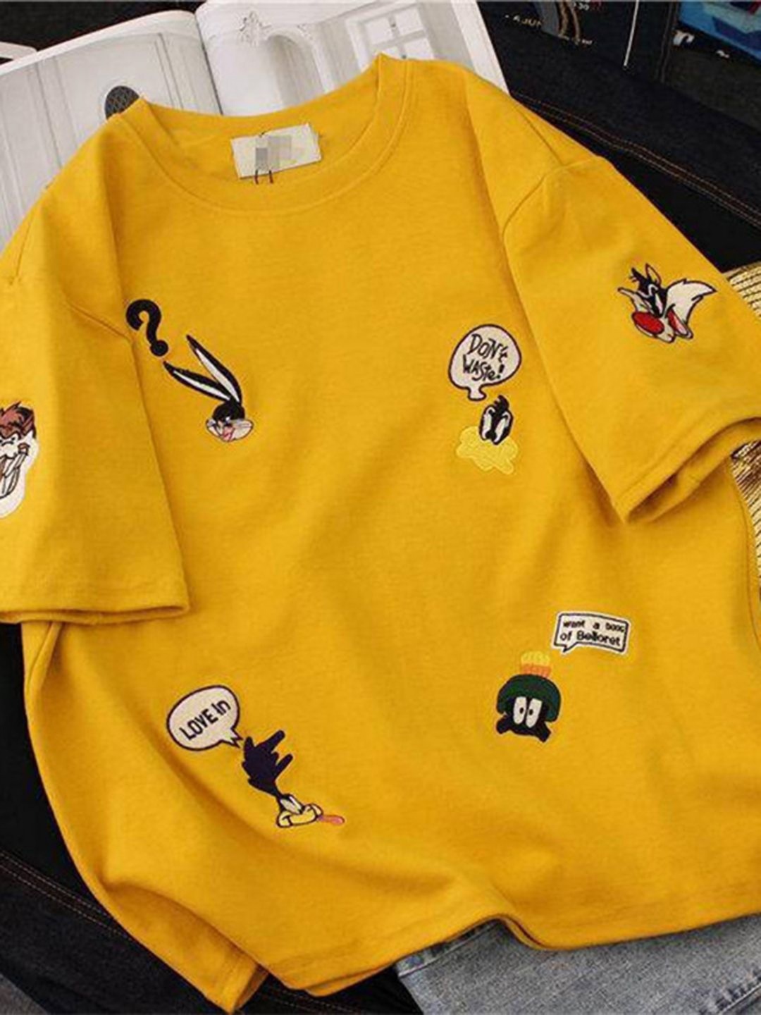 

DressBerry Cartoon Printed Round Neck T-shirt, Yellow