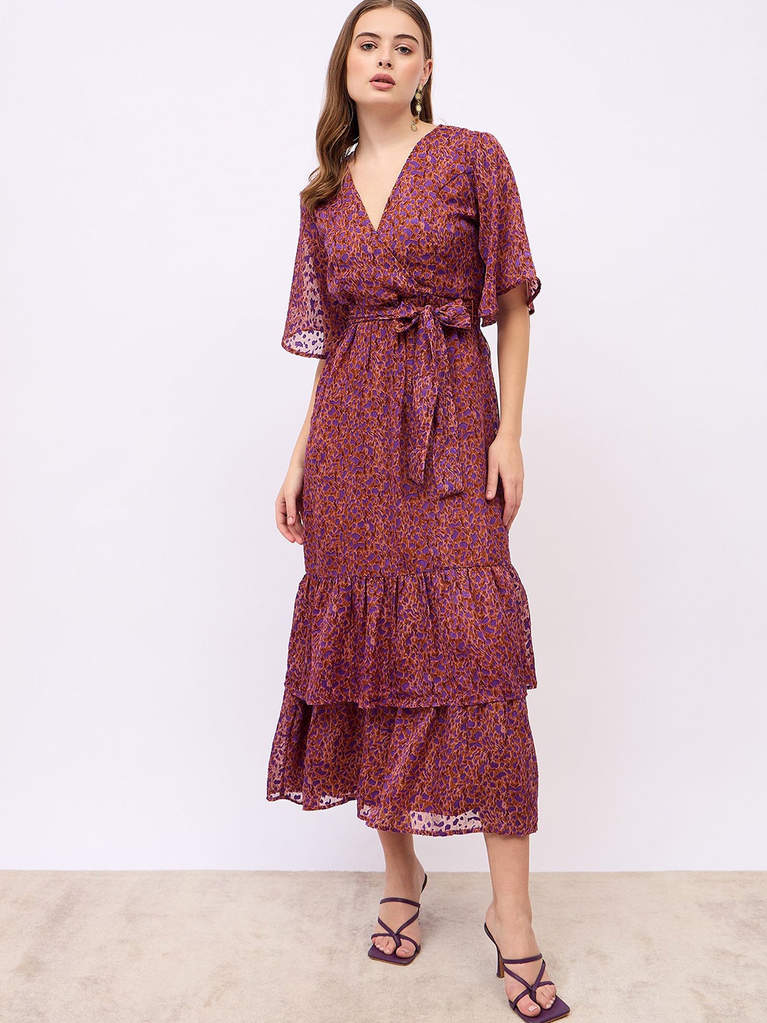 

Styli Women V-Neck Flutter Wrap Maxi Dress, Brown