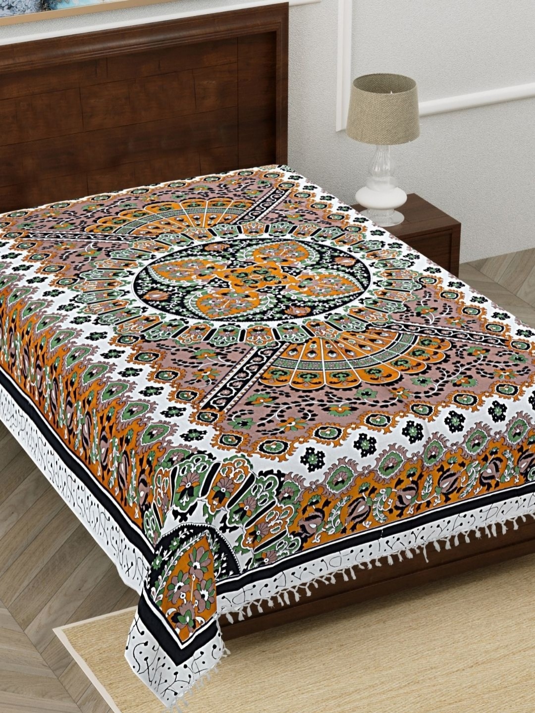 

HASHCART White & Brown Floral Printed Pure Cotton 210 TC Single Bedsheet 2.3 m x 1.52 m