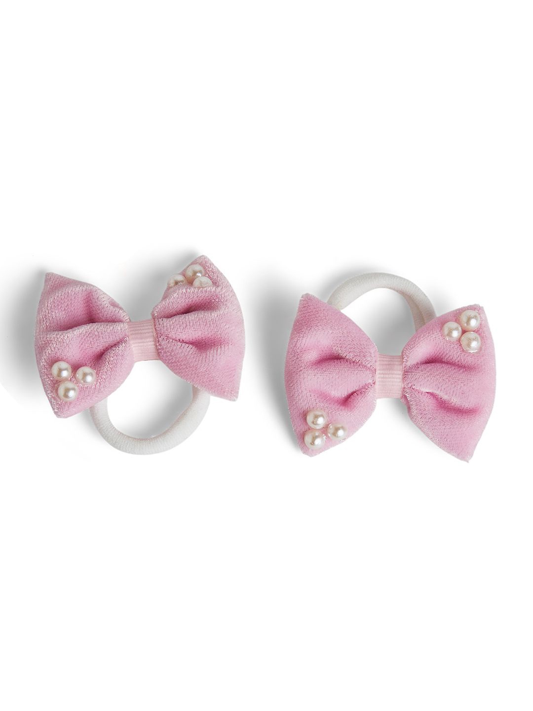 

RIBBON CANDY Girls Tic Tac Hair Clip with Velvet Dudal bow Rubberbands, Pink